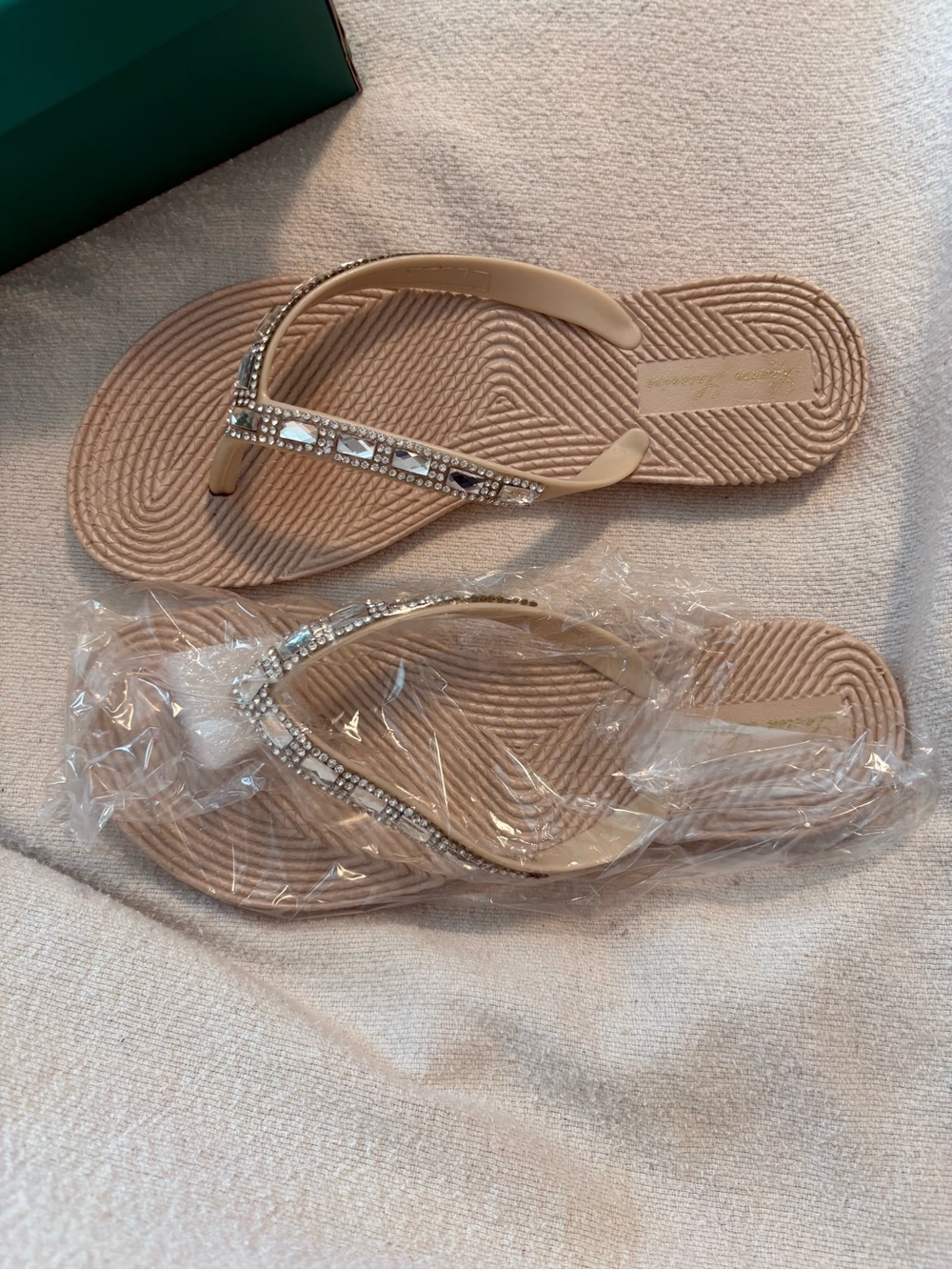 Lauren Lorraine Beige Nude Crystal Embellished Thong Sandals NWT - Picture 2 of 6